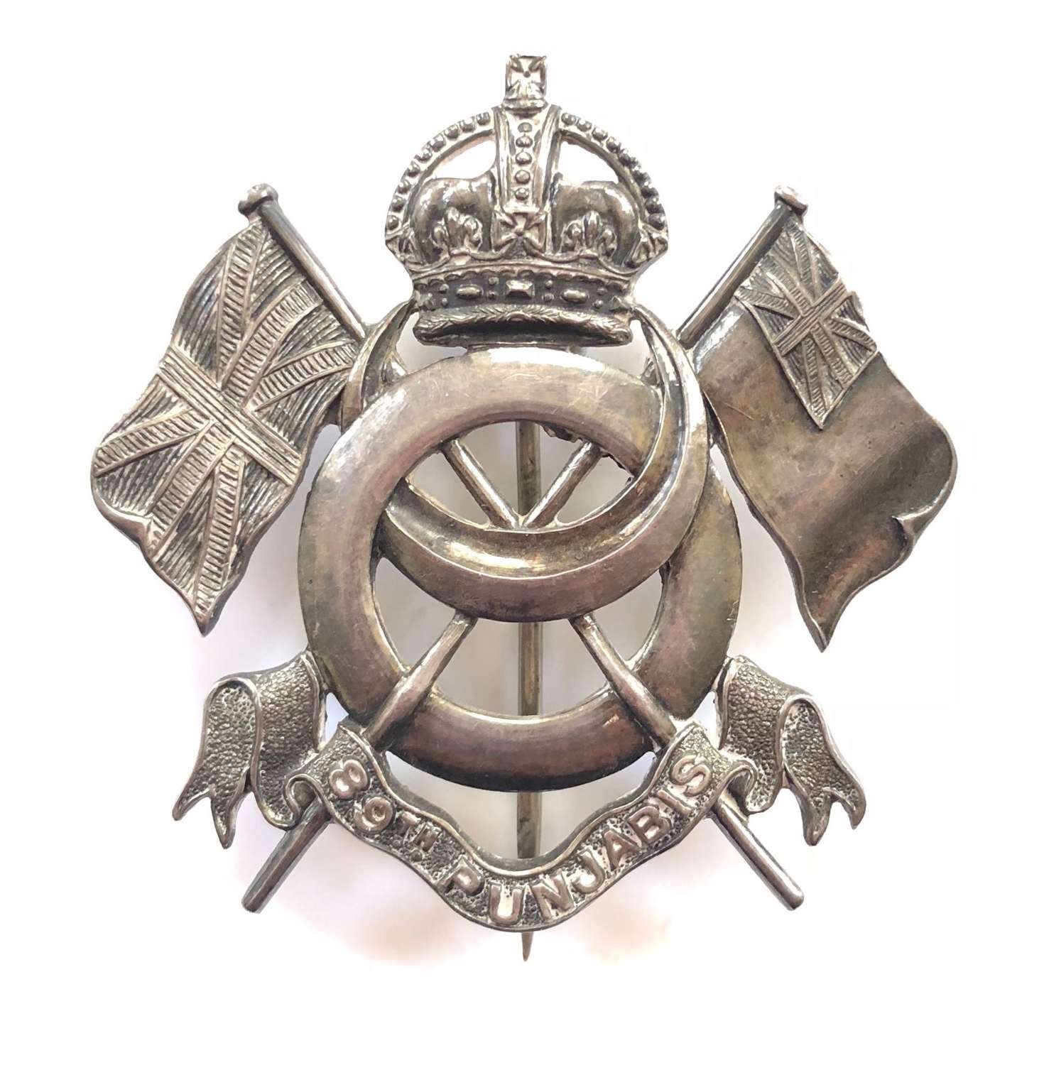 Indian Army 89th Punjabis hallmarked silver Officer's pagri badge.