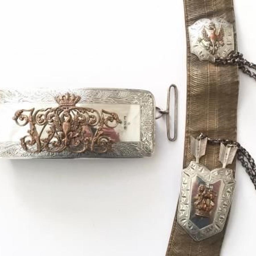 14th (King's) Hussars 1870 hallmarked silver pouch and pouch belt.