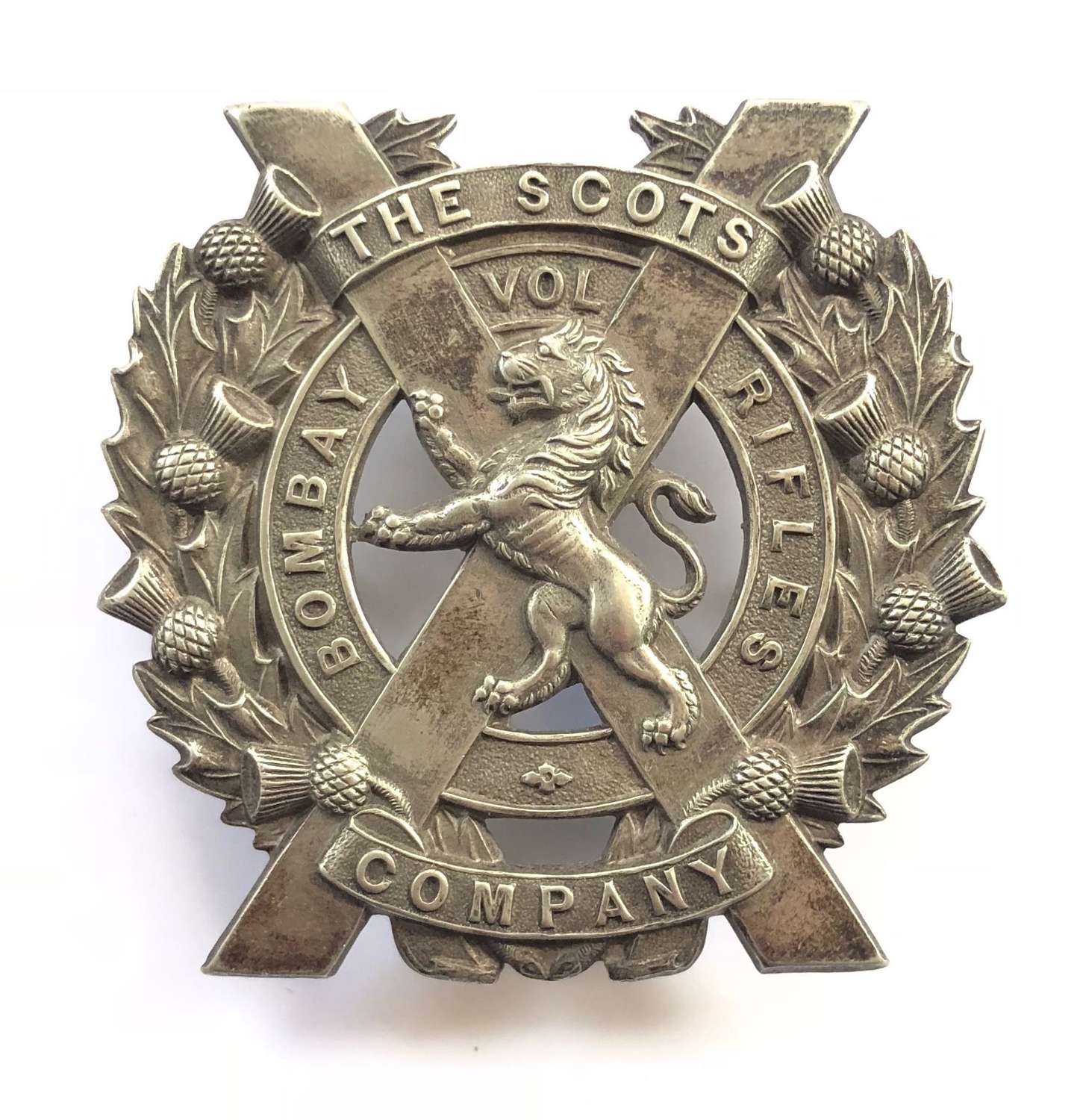 Scots Company. Bombay Volunteer Rifles glengarry badge circa 1914-22
