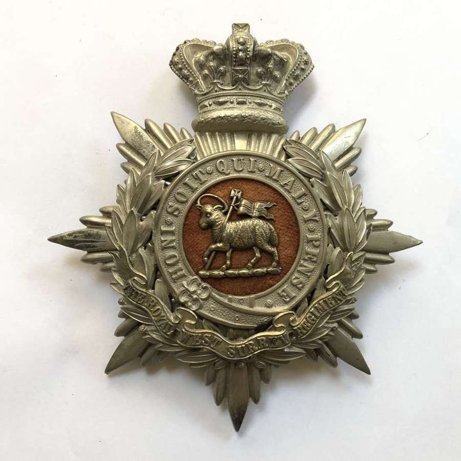 VB Queen's Royal West Surrey Regiment Victorian Officer's helmet plate