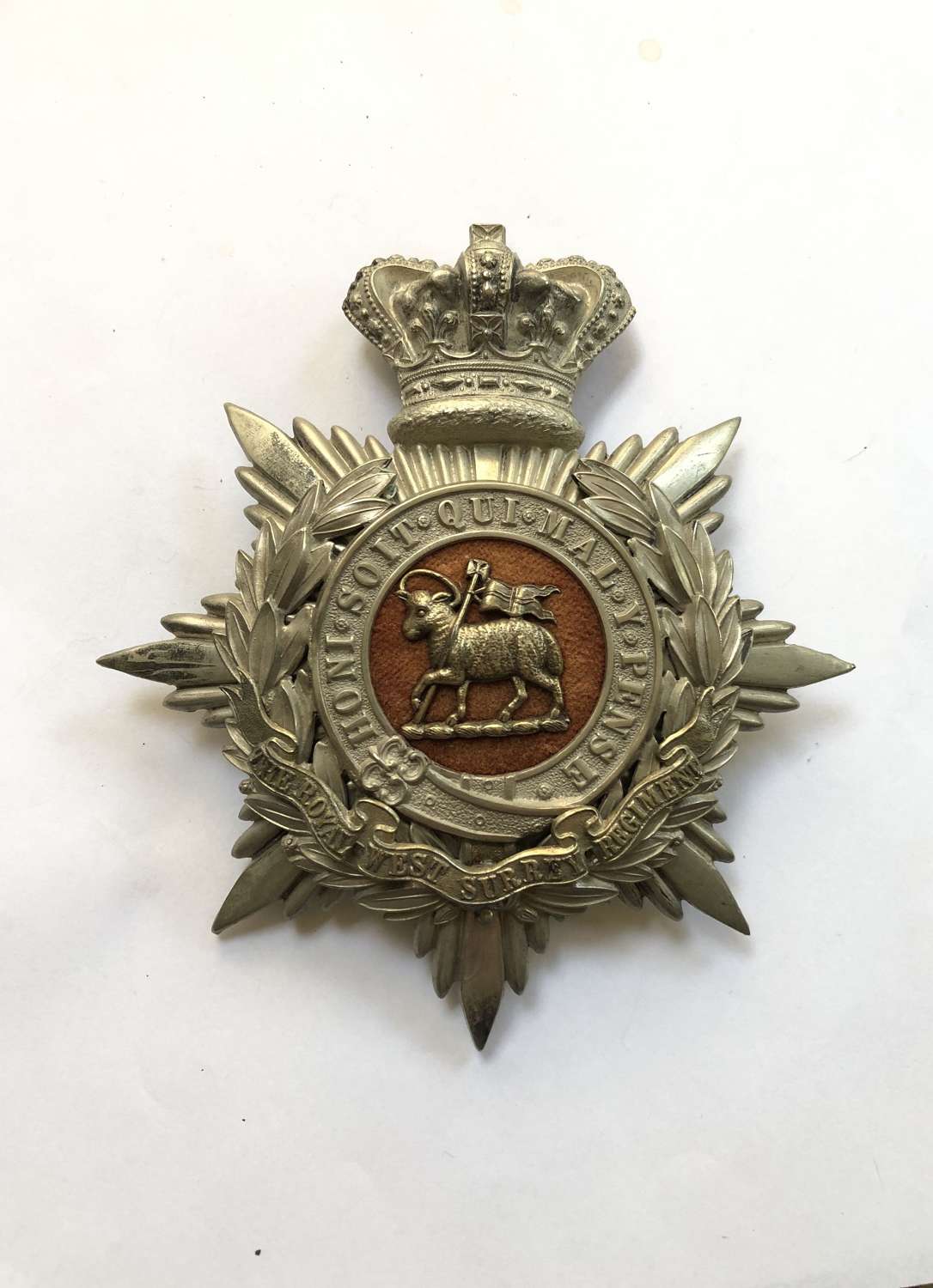 VB Queen's Royal West Surrey Regiment Victorian Officer's helmet plate