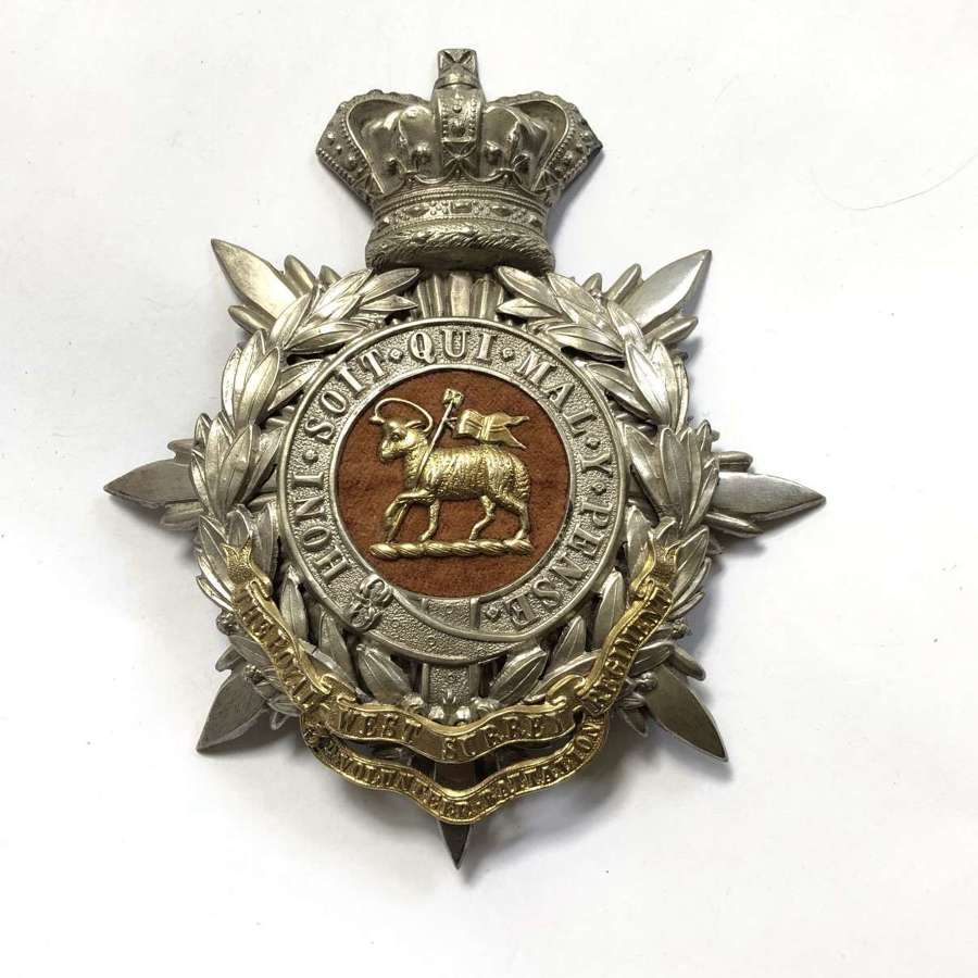 3rd VB Queen’s Royal West Surrey Regiment Officer’s helmet plate